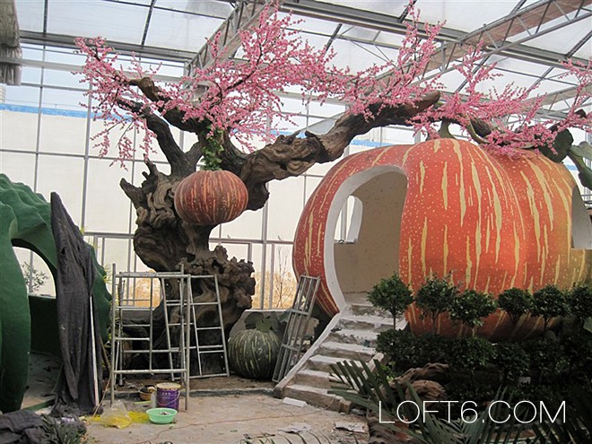 湖北李行农业国际大酒店室内生态餐厅景观雕塑设计与建设