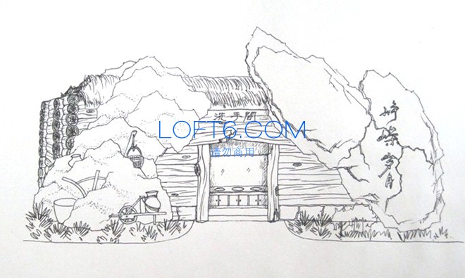 湖北李行农业国际大酒店室内生态餐厅景观雕塑设计项目草图